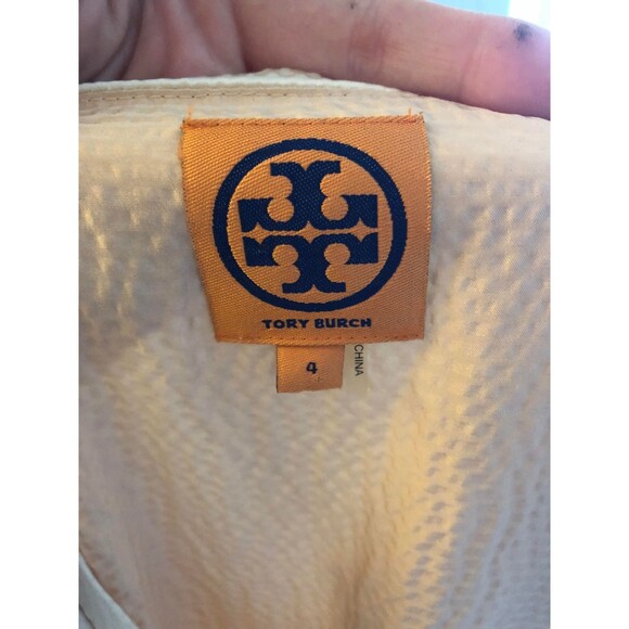 Tory Burch Red and Cream Darya 100% Silk Colorblock Midi Dress, size 4 - Picture 3 of 7